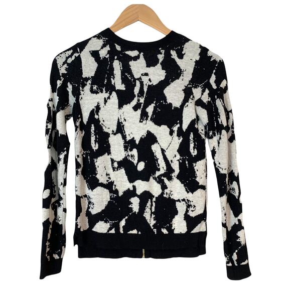 H&M Black White Full Back Zipper Sweater Abstract Paintbrush XS Extra Small - Picture 2 of 8